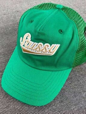 Stussy Kids Green Mesh Logo Cap with Gold Accent
